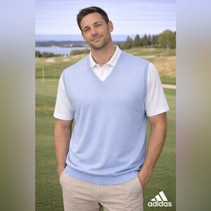 adidas Men's Sky Blue V-Neck Sweater